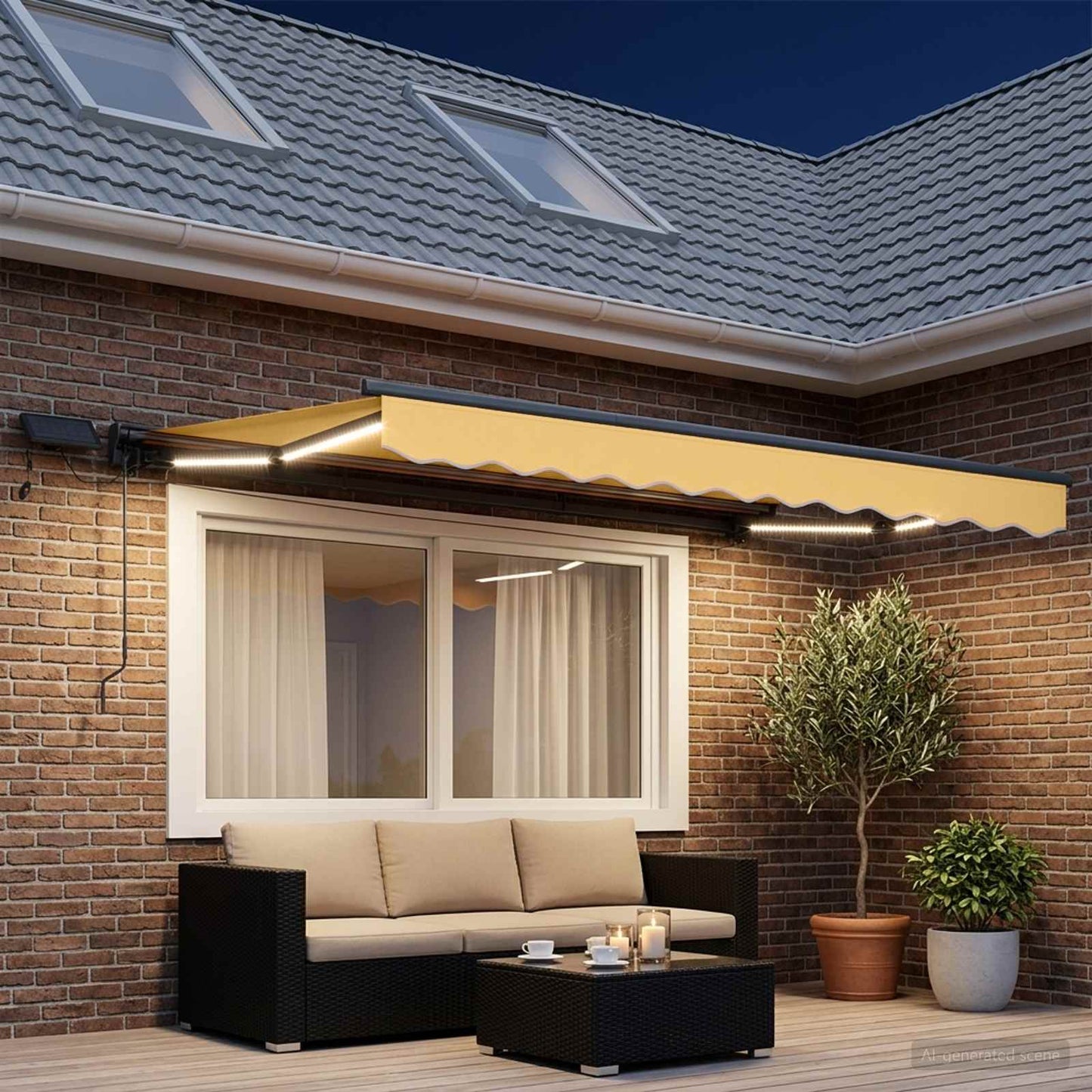 Manual Awning Frame with LEDs Sand 4 x 3 m
