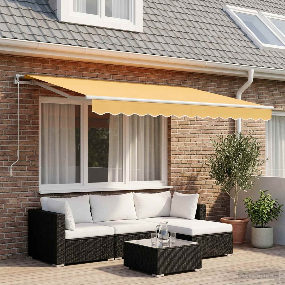 Retractable Awning Sand 400 x 350 cm Polyester and Aluminium