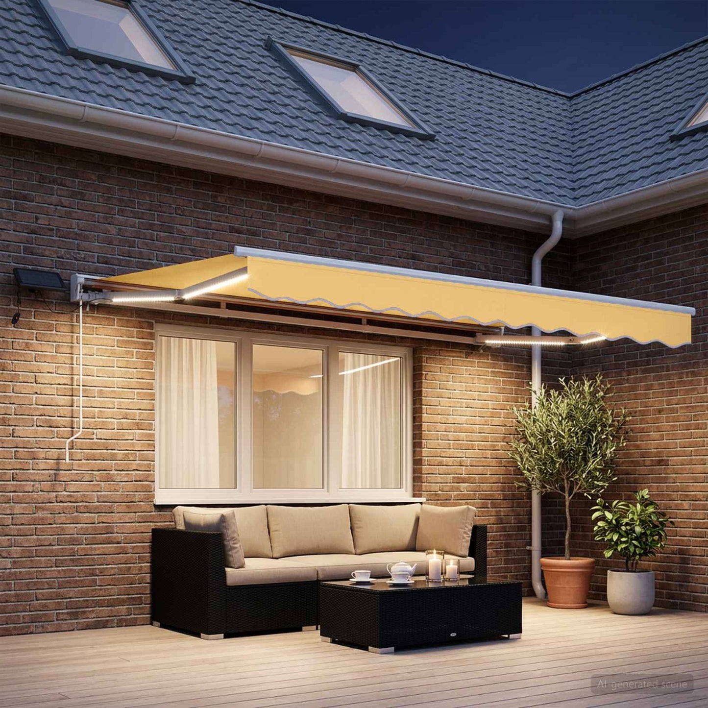 Manual Awning Frame with LEDs Sand 4.5 x 3.5 m