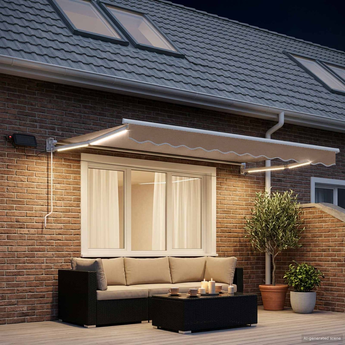Manual Retractable Awning with LEDs Taupe