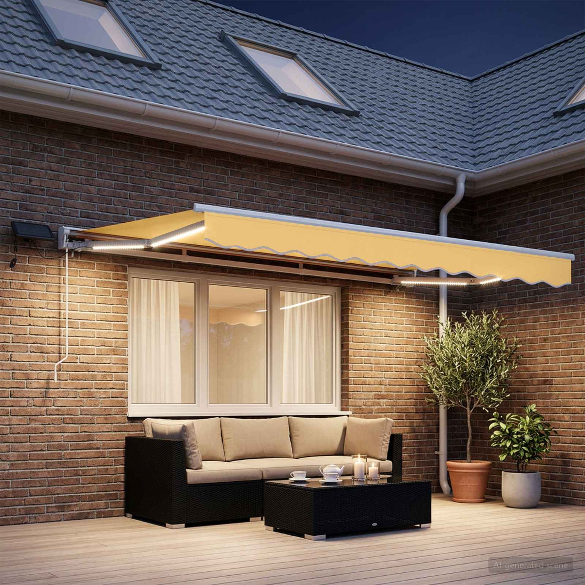 Manual Awning Frame with LEDs Sand 5 x 3 m