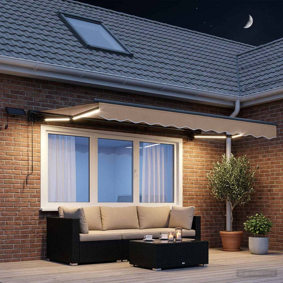 Manual Awning Frame with LEDs Taupe 5 x 3.5 m