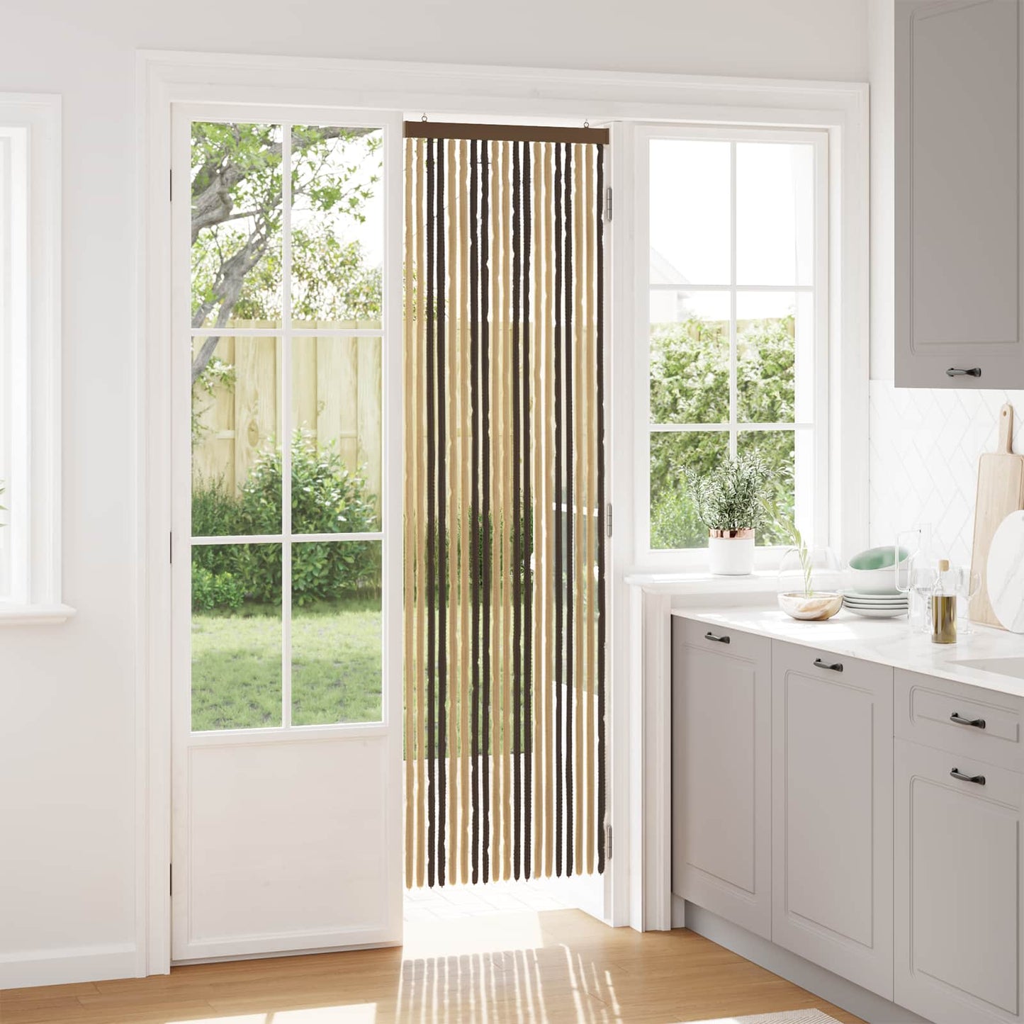 Insect Curtain Chenille Dark Brown and Beige 56 x 200 cm