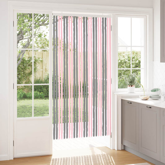 Insect Curtain Chenille Silver Grey and Pink 100 x 200 cm
