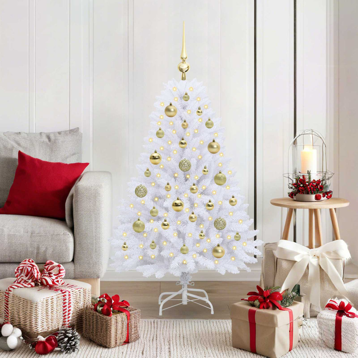 Artificial Hinged Christmas Tree White 120 cm PVC and Steel