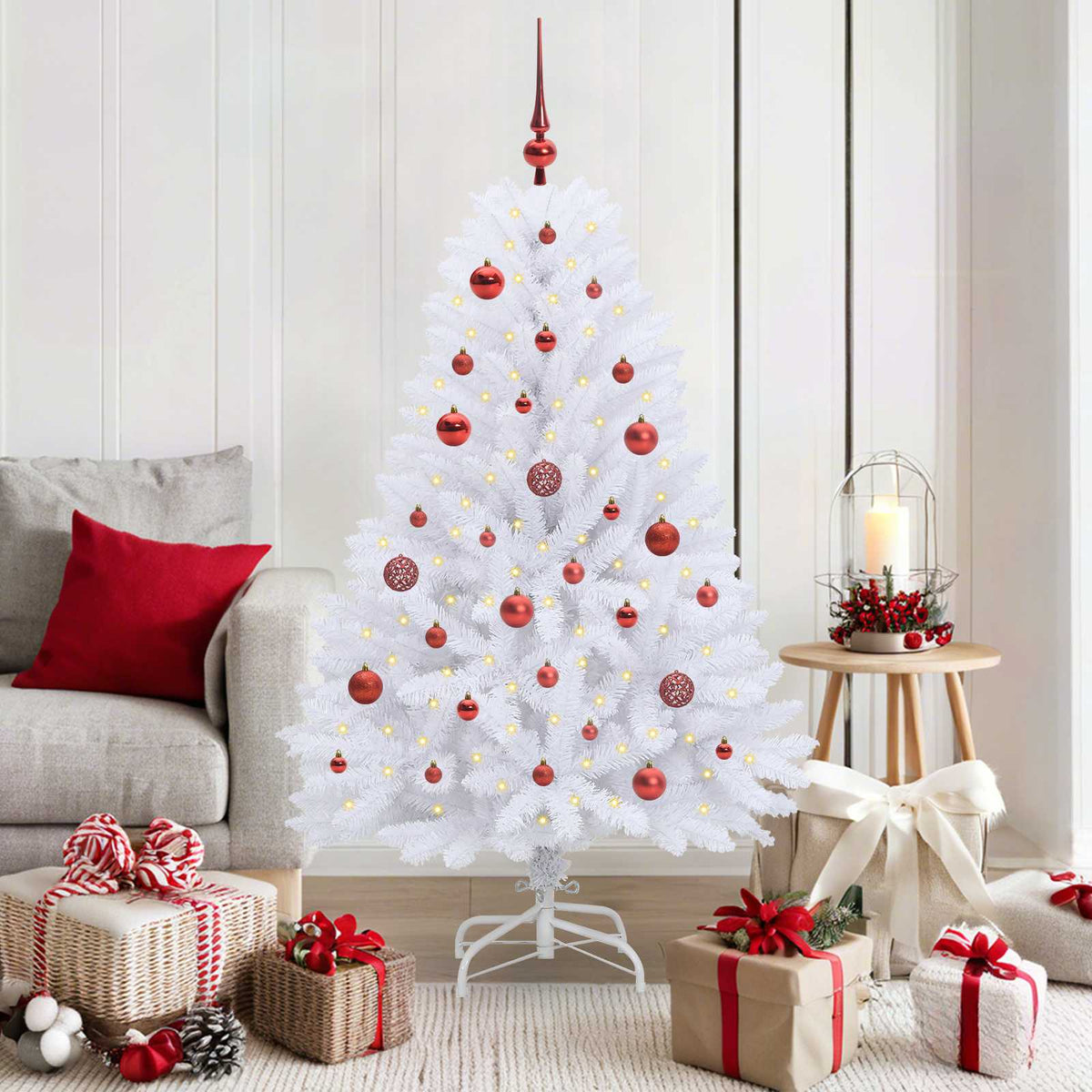 Artificial Hinged Christmas Tree White 150 cm PVC and Steel