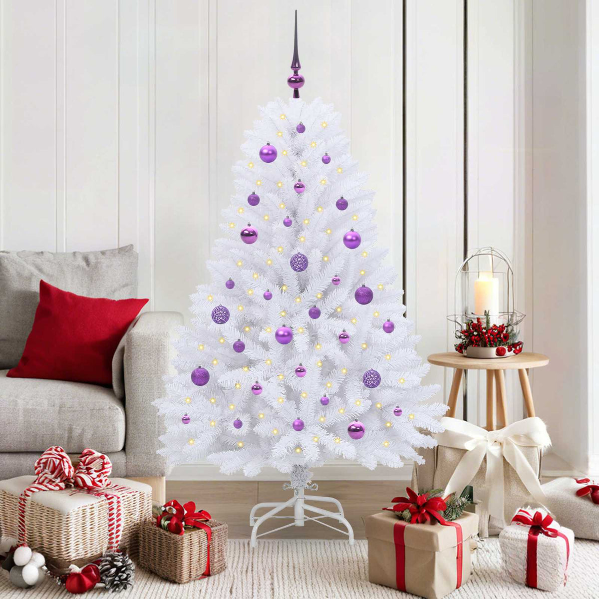 Artificial Hinged Christmas Tree White 150 cm PVC and Steel