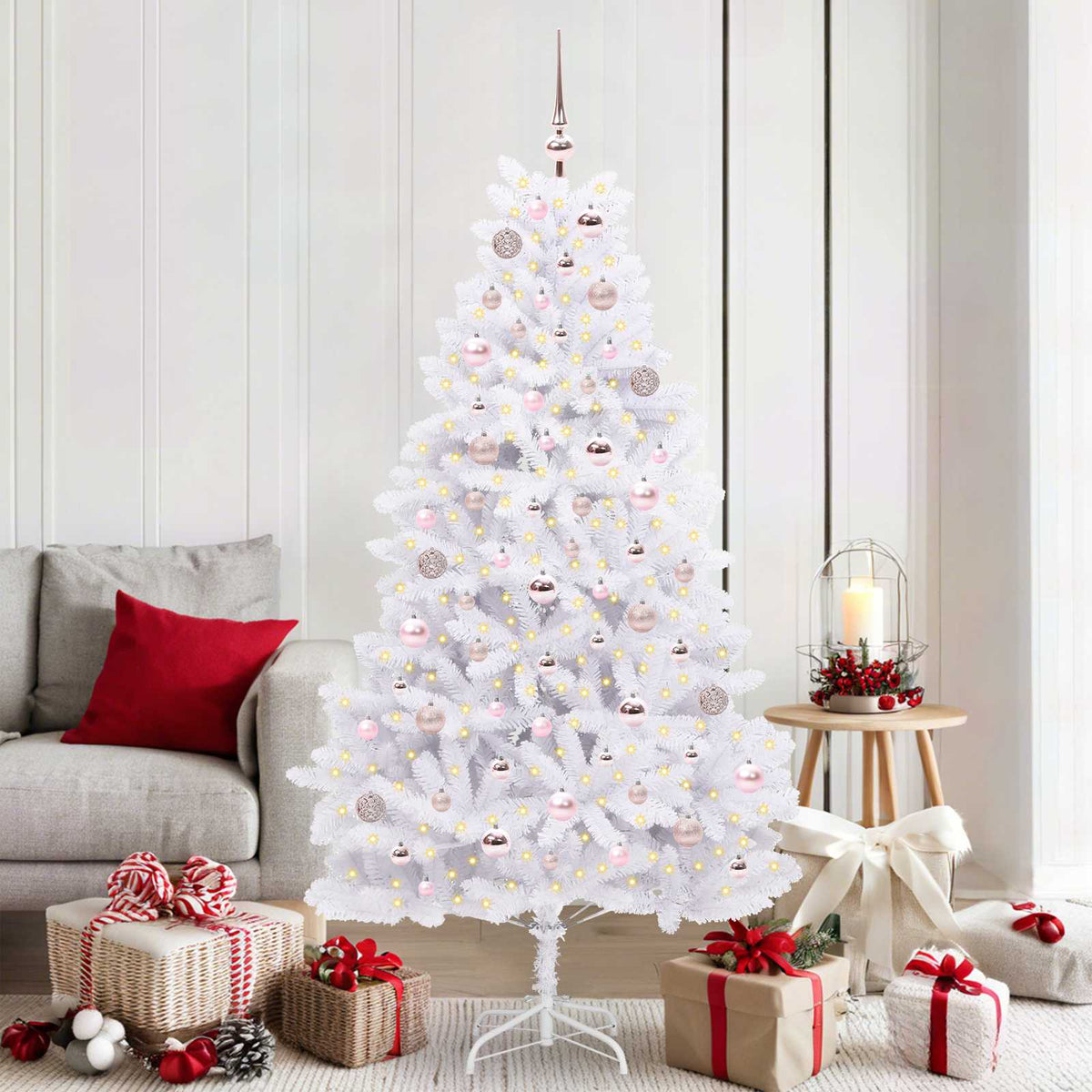 Artificial Hinged Christmas Tree White 180 cm PVC and Steel