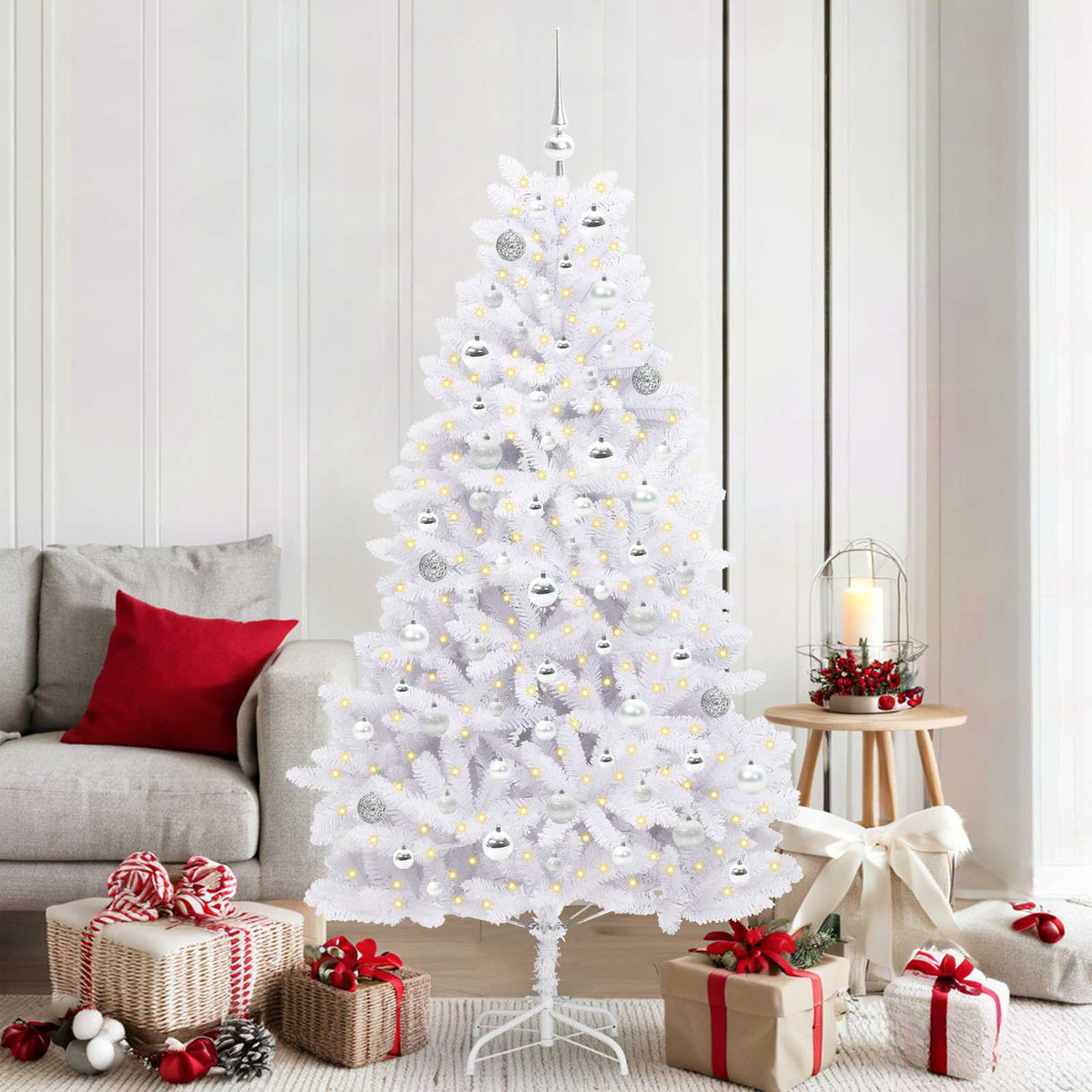 Artificial Hinged Christmas Tree White 180 cm PVC and Steel