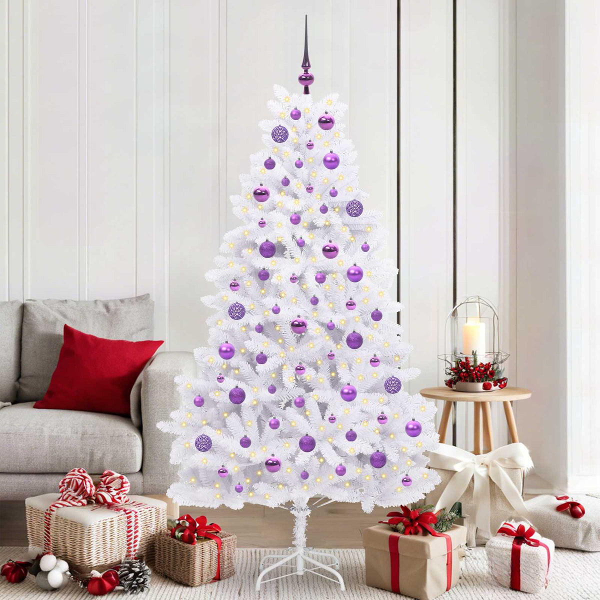 Artificial Hinged Christmas Tree White 180 cm PVC and Steel