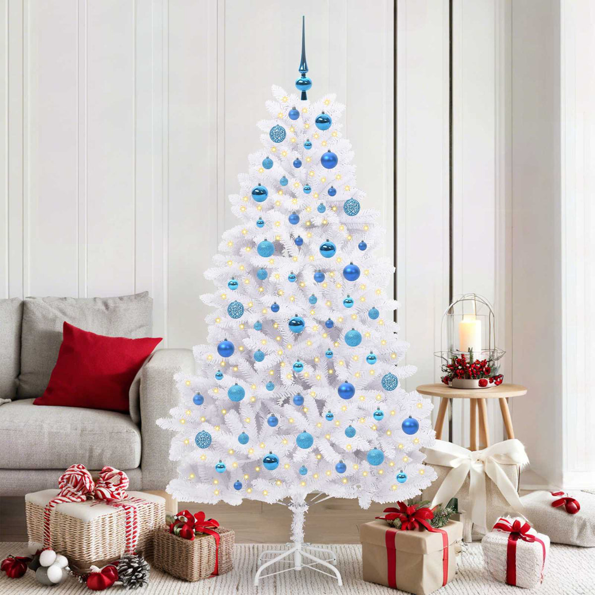 Artificial Hinged Christmas Tree White 180 cm PVC and Steel