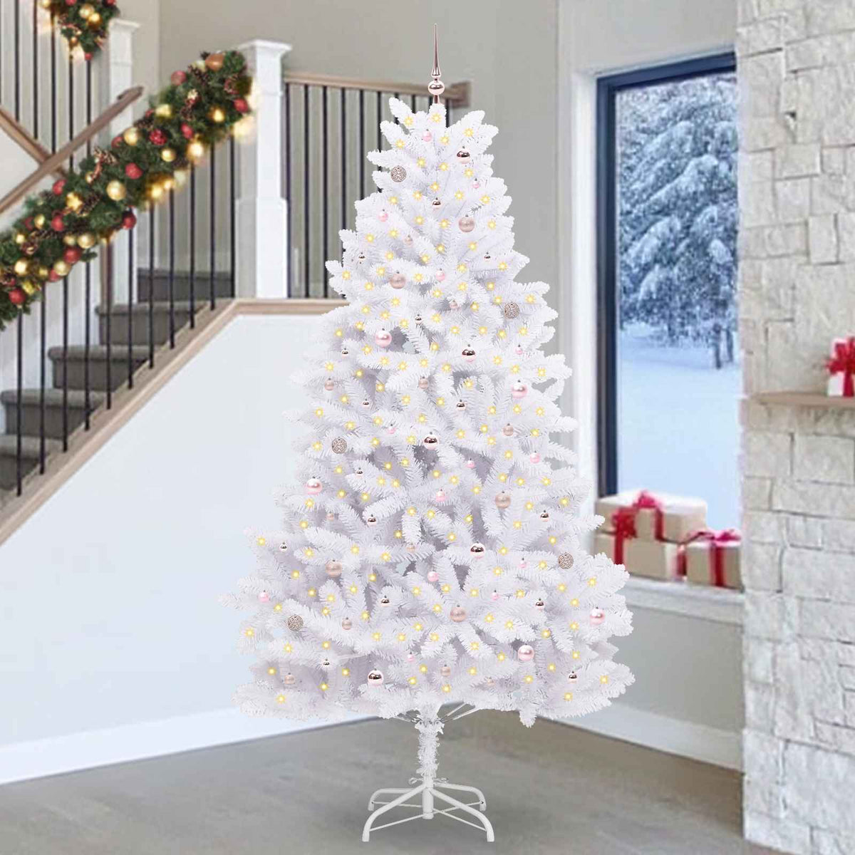 Artificial Hinged Christmas Tree White 270 cm PVC and Steel