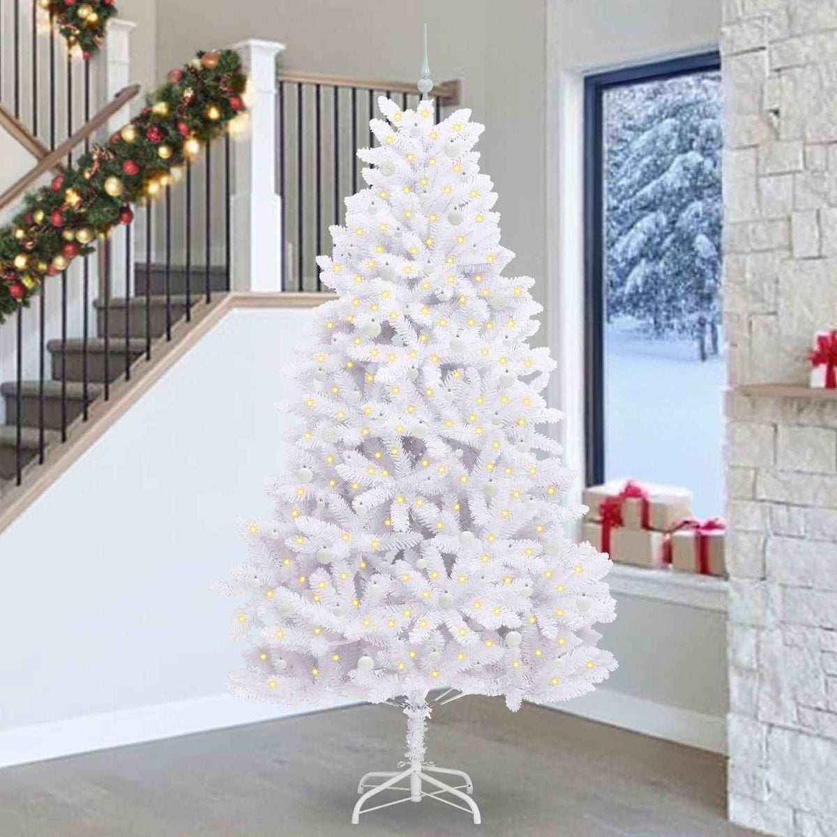 Artificial Hinged Christmas Tree White 270 cm PVC and Steel