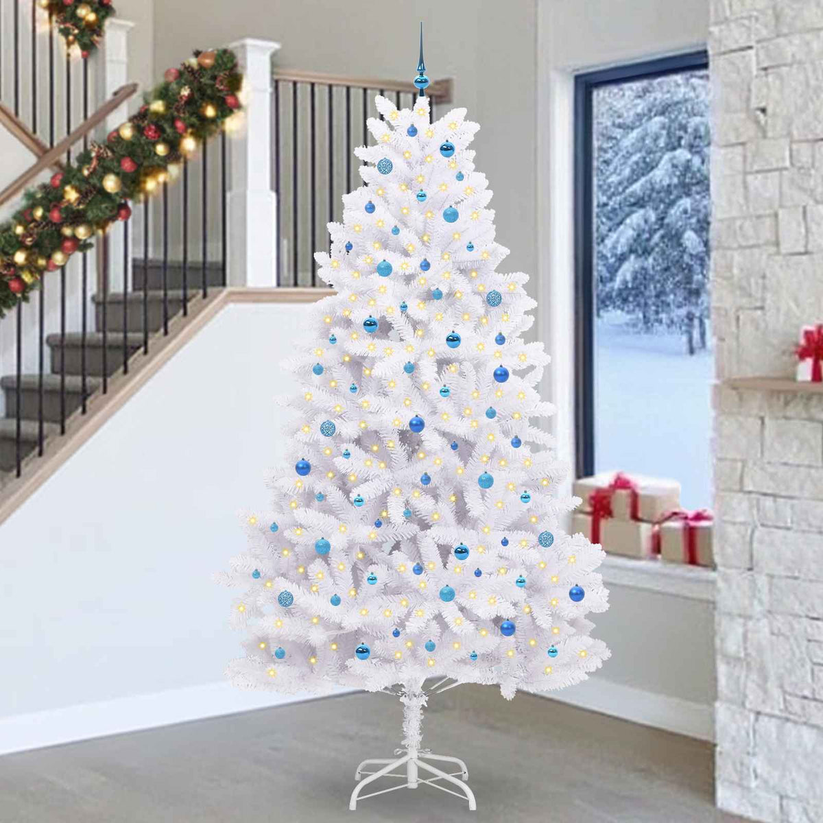Artificial Hinged Christmas Tree White 270 cm PVC and Steel
