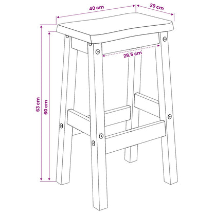 High Bar Stool EKAI 2 pcs Black 40 x 29 x 63 cm Solid Pine Wood