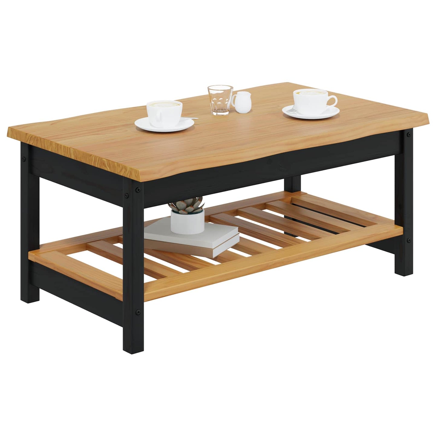 Coffee Table EKAI Black 100 x 60 x 45.5 cm Solid Pine Wood