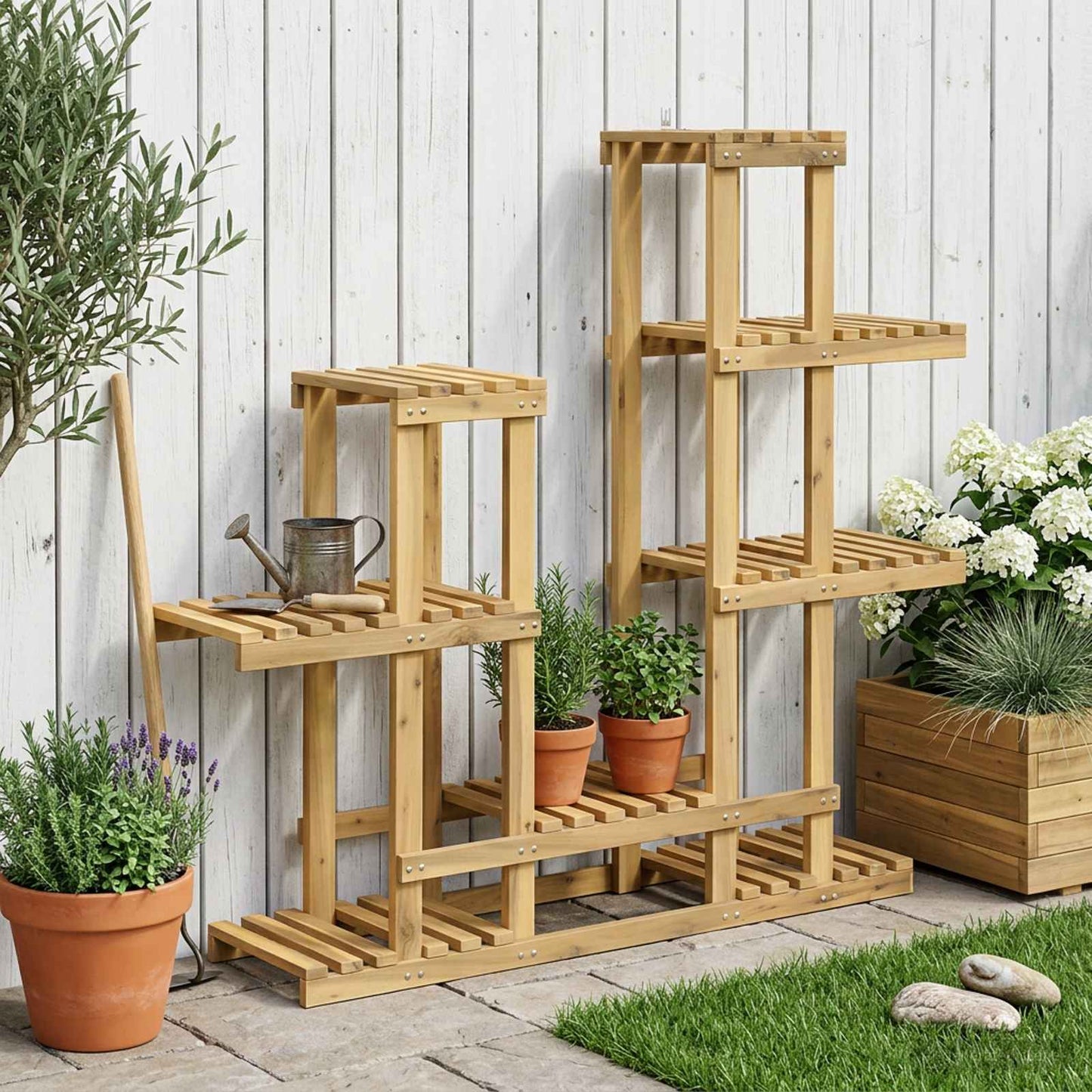Plant Stand White 118 x 25 x 96.5 cm Solid Acacia Wood