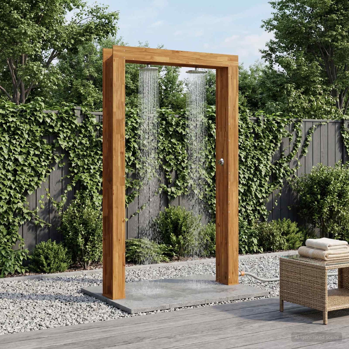 Outdoor Shower 226 cm Solid Acacia Wood and Stainless Steel
