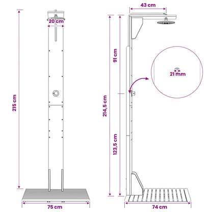 Outdoor Shower 219 cm Solid Acacia Wood and Stainless Steel