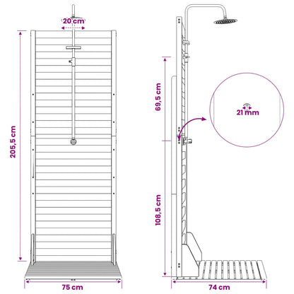 Outdoor Shower 205.5 cm Solid Acacia Wood and Stainless Steel
