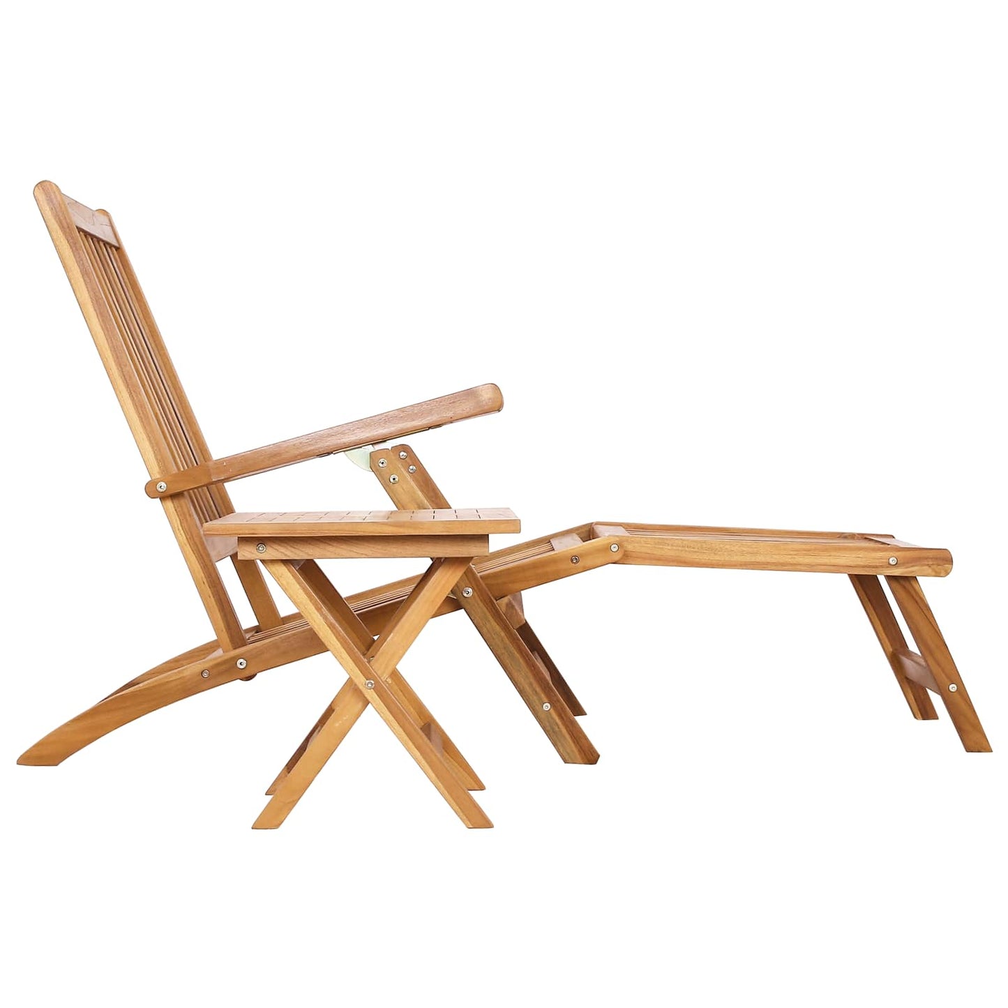 Folding Deck Chair with Table 2 pcs Natural Solid Teak Wood