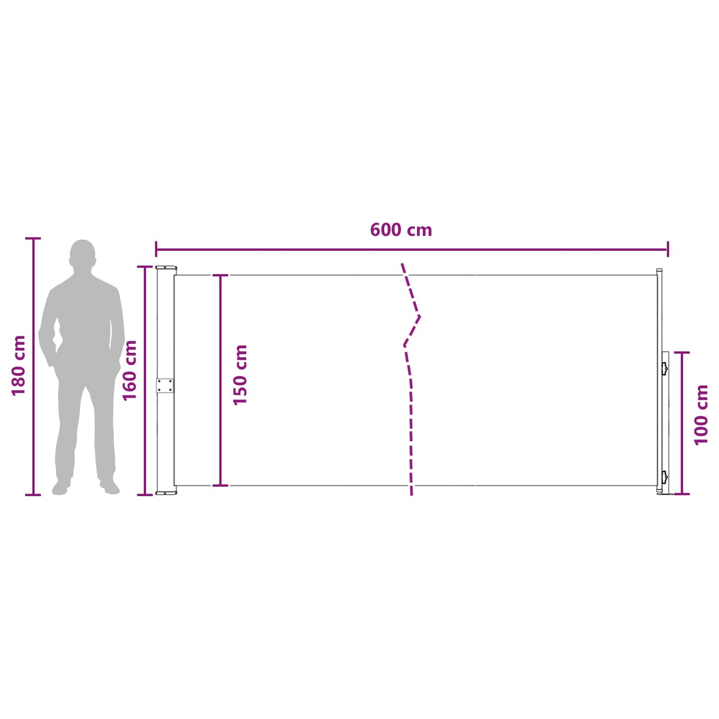 Retractable Side Awning 160 x 600 cm Polyester Rectangular