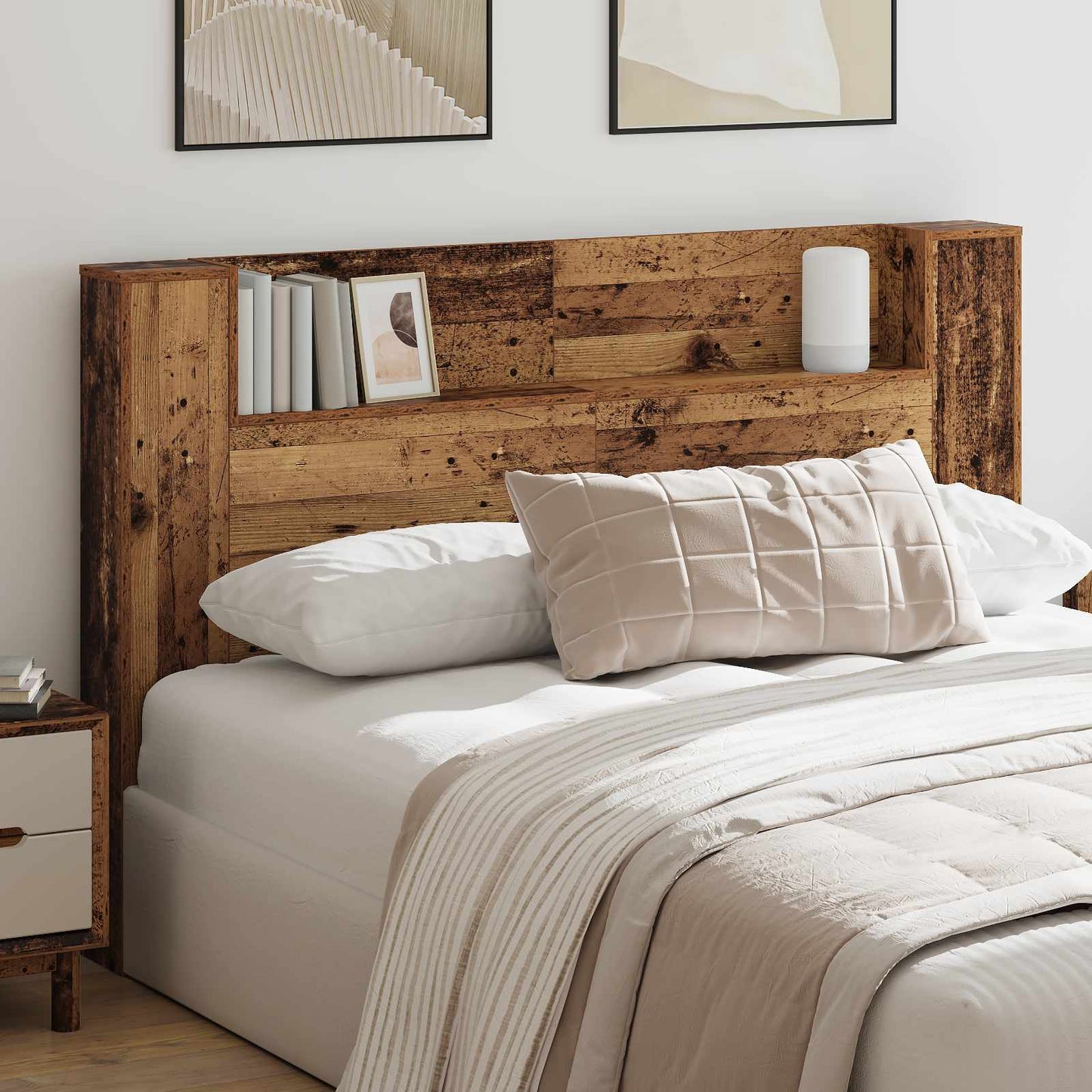 Storage Headboard with LED Old Wood 160 cm Engineered Wood