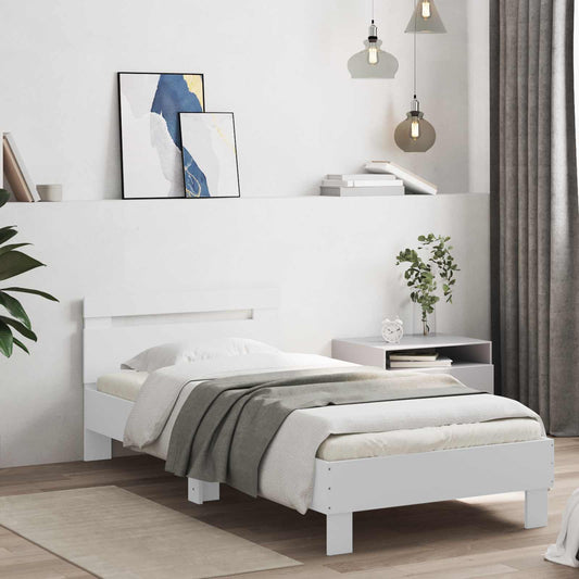 Bed Frame with LED Strip Lights White Engineered Wood