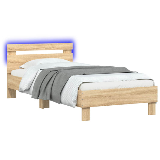 Bed Frame with LED Strip Lights Sonoma Oak Engineered Wood