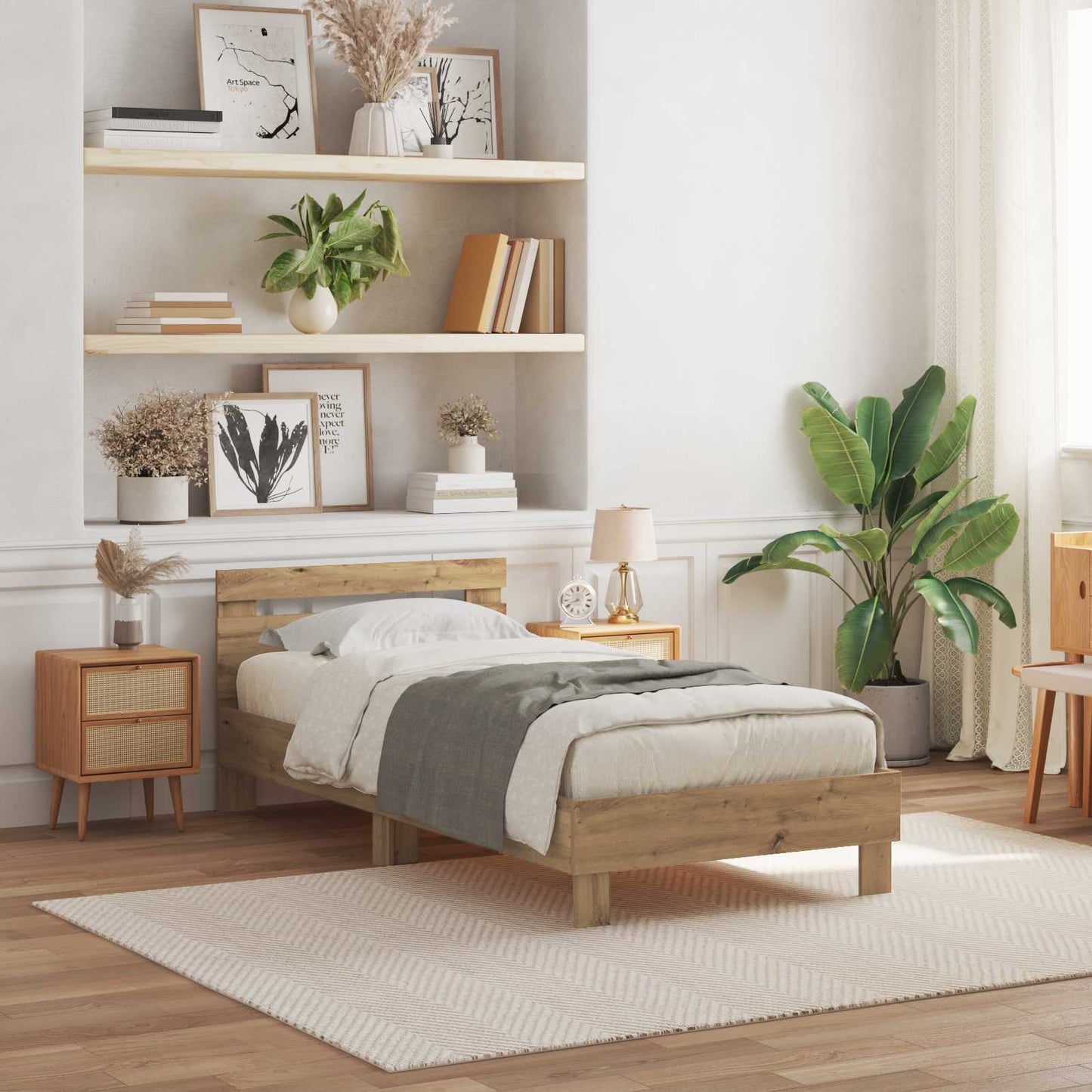 Bed Frame with LED Artisian Oak 80 x 200 cm Engineered Wood