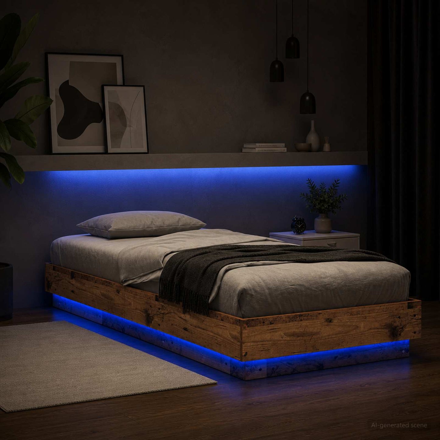 Bed Frame with LED Old Wood 80 x 200 cm Engineered Wood