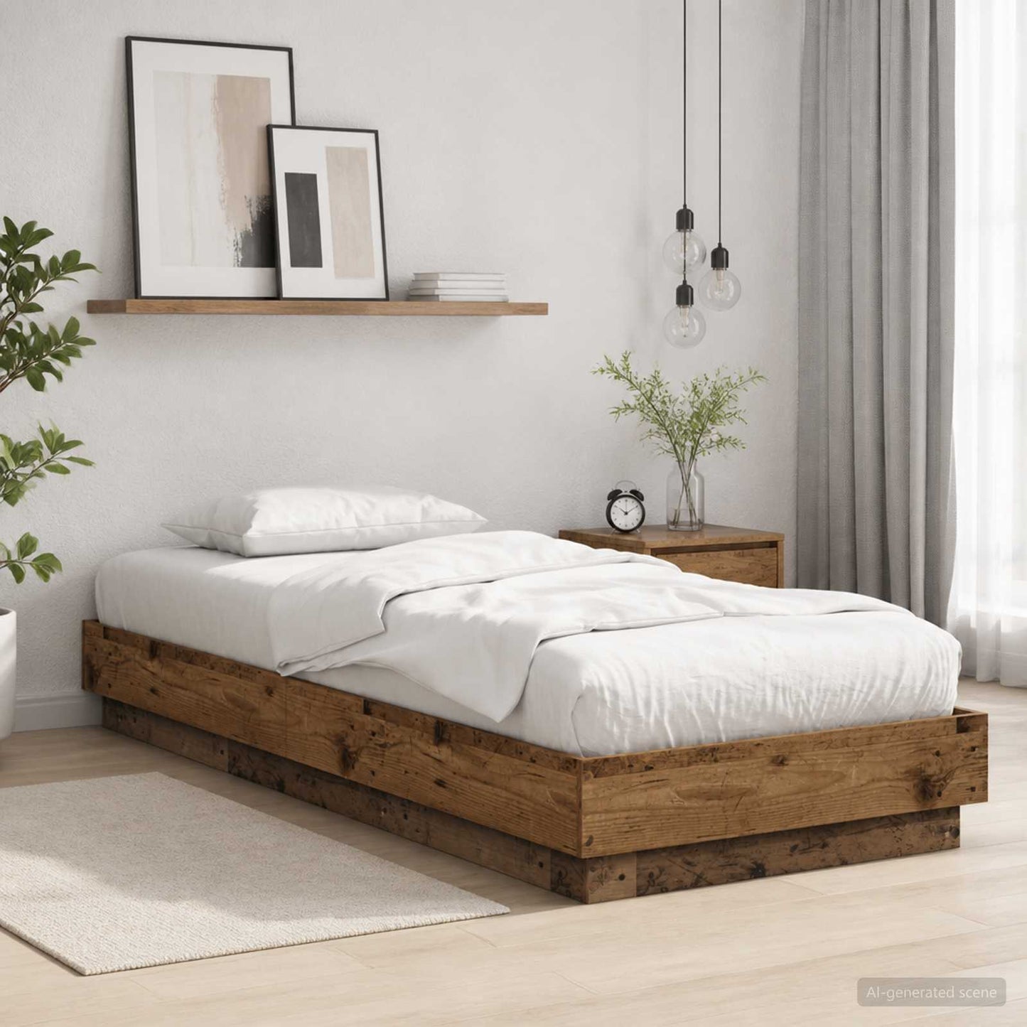 Bed Frame with LED Old Wood 80 x 200 cm Engineered Wood