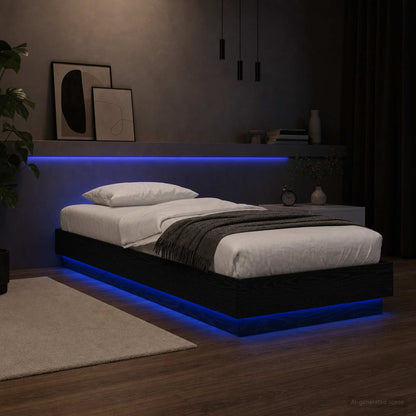 Bed Frame with LED Black Oak 80 x 200 cm Engineered Wood