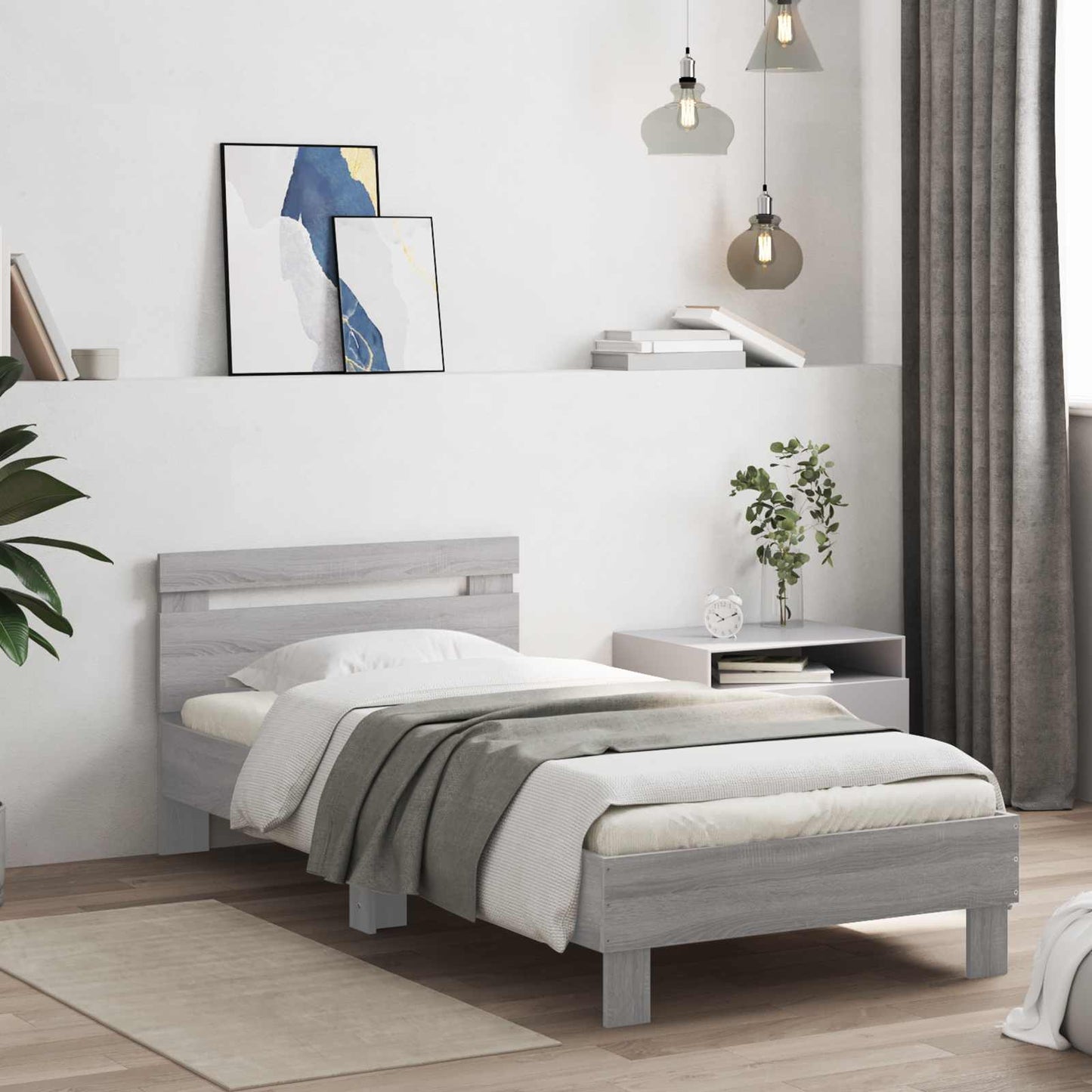 Bed Frame with Headboard Grey Sonoma 80 x 200 cm