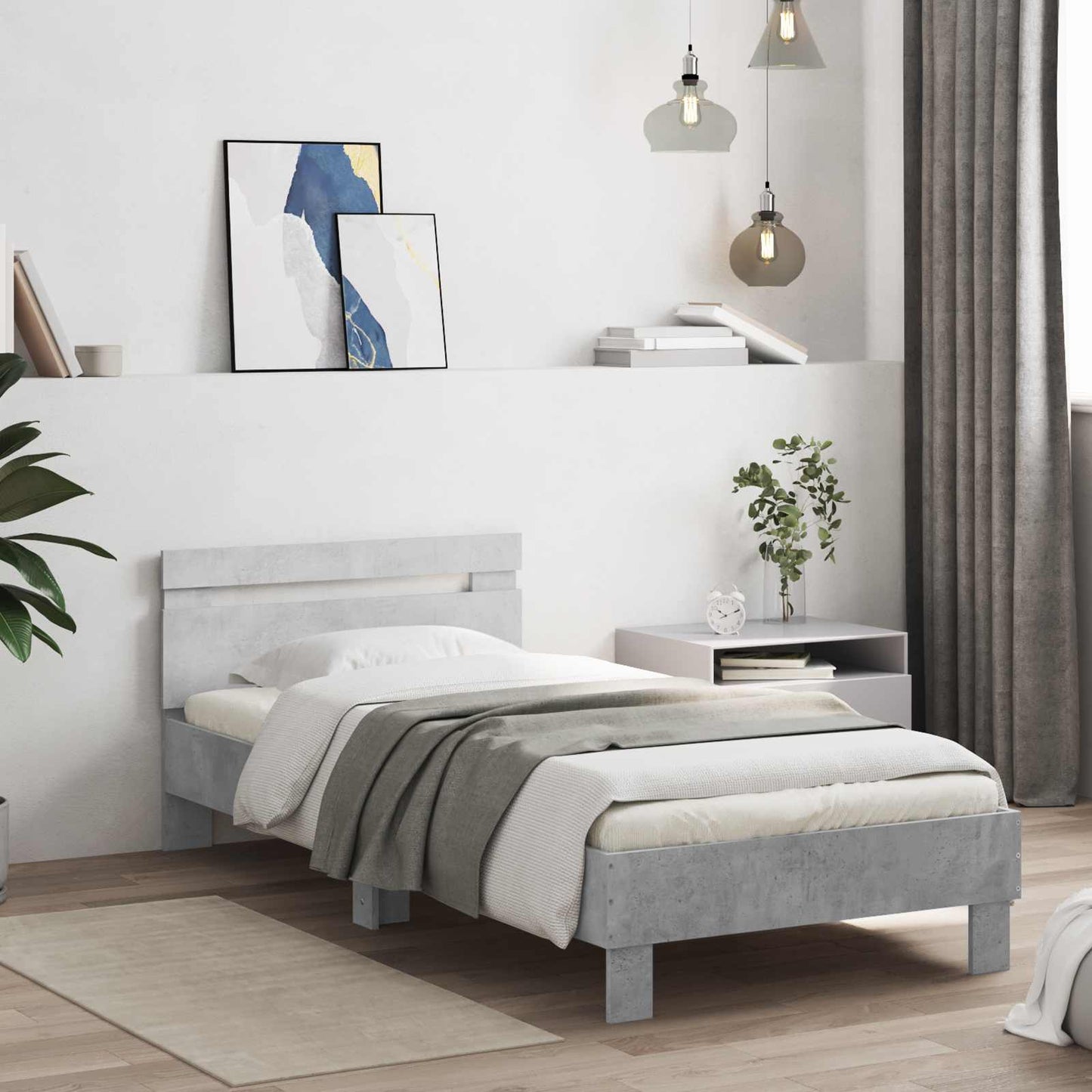 Bed Frame with Headboard Concrete Grey 80 x 200 cm