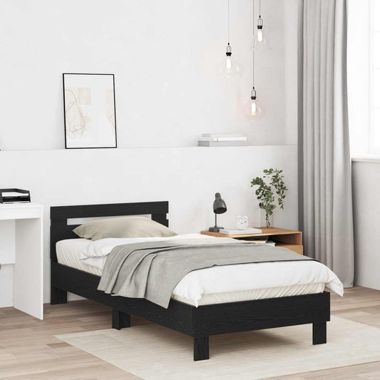 Bed Frame Black Oak Engineered Wood