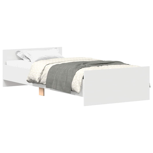 Bed Frame with Headboard White Engineered Wood
