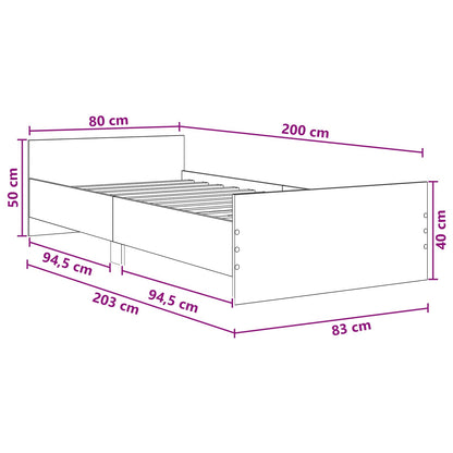 Bed Frame with Headboard Grey Sonoma 80 x 200 cm