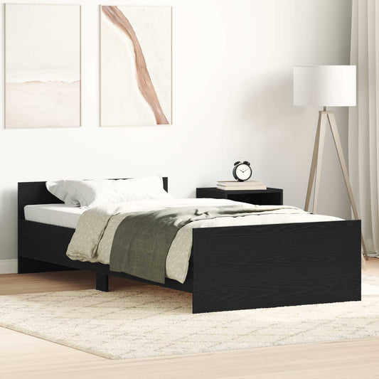 Bed Frame with Headboard Black Oak Engineered Wood