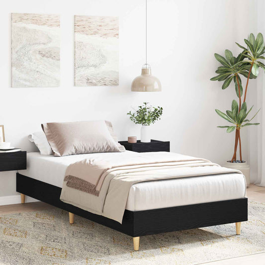 Bed Frame Black Oak Engineered Wood