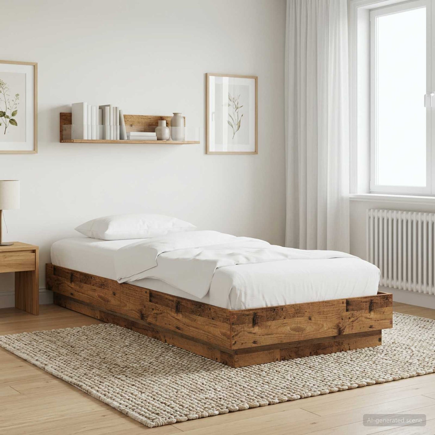 Floor Bed Frame Old Wood 80 x 200 cm Engineered Wood
