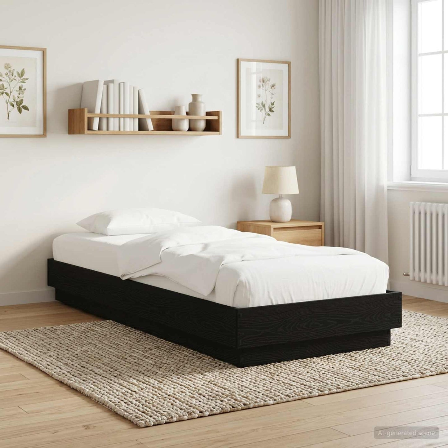 Floor Bed Frame Black Oak 80 x 200 cm Engineered Wood