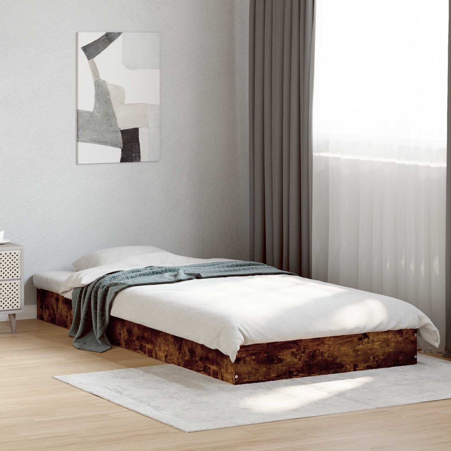 Floor Bed Frame Smoked Oak 80 x 200 cm Engineered Wood