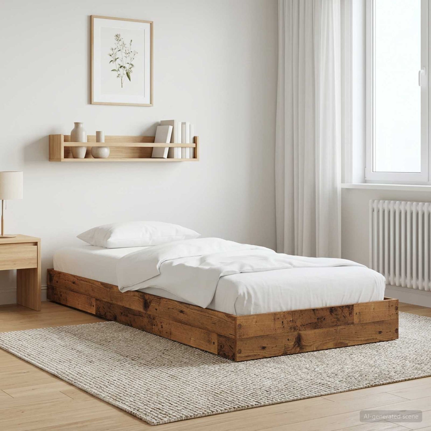 Floor Bed Frame Old Wood 80 x 200 cm Engineered Wood