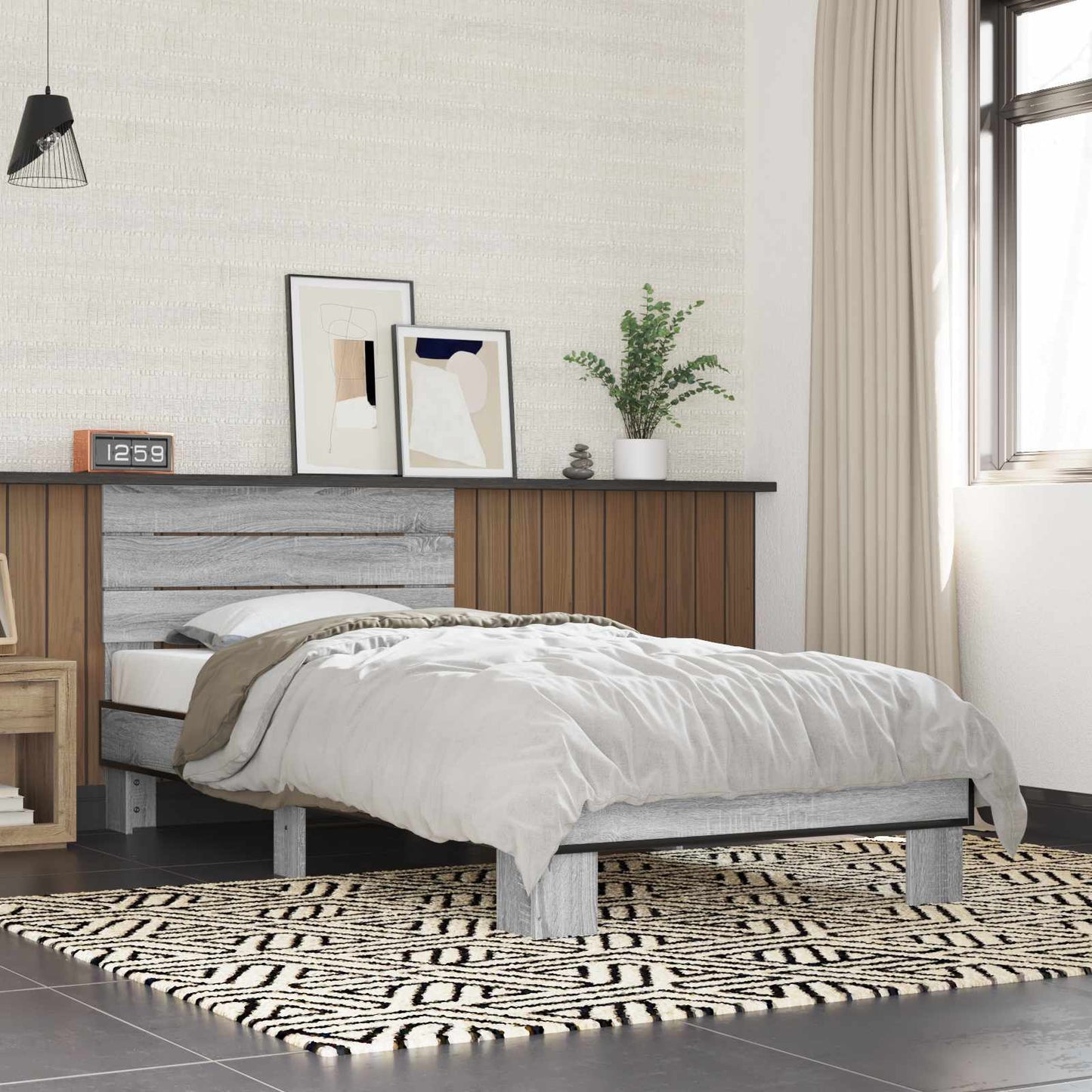Bed Frame with Headboard Grey Sonoma 80 x 200 cm