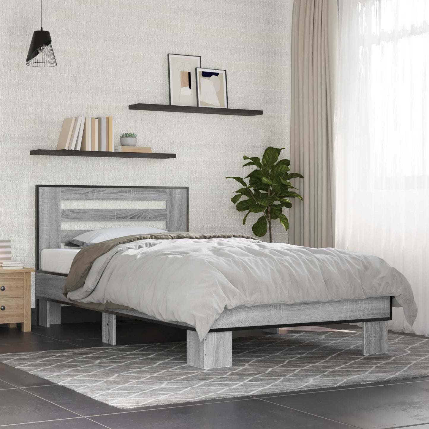 Bed Frame with Headboard Grey Sonoma 80 x 200 cm