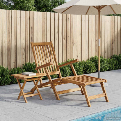 Folding Deck Chair with Table Natural Solid Teak Wood