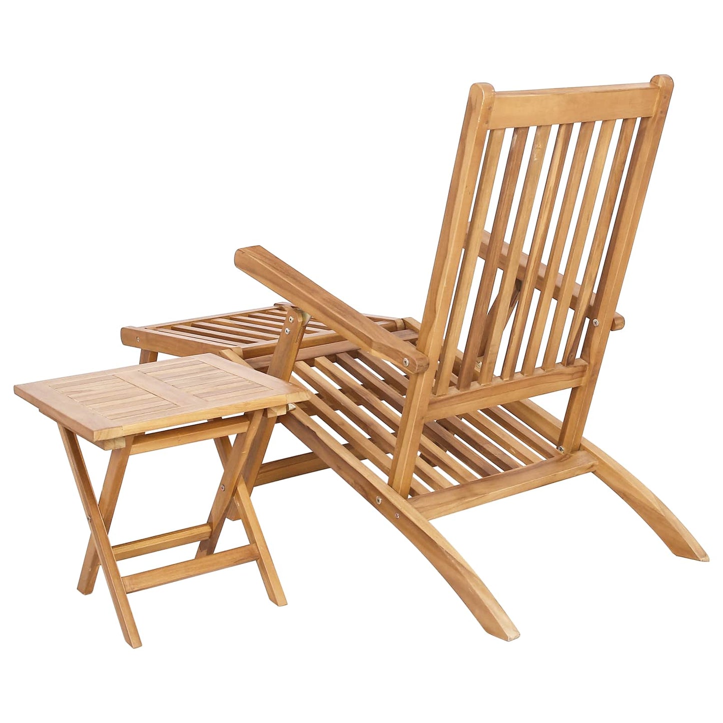 Folding Deck Chair with Table Natural Solid Teak Wood