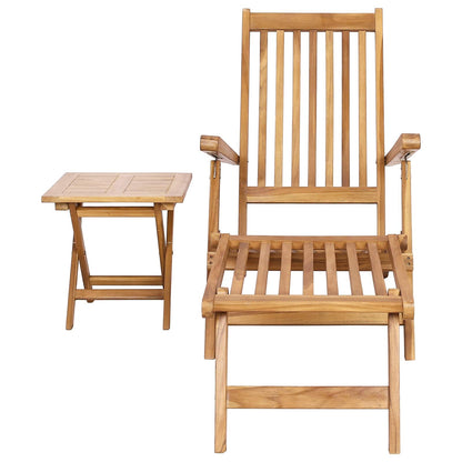 Folding Deck Chair with Table Natural Solid Teak Wood