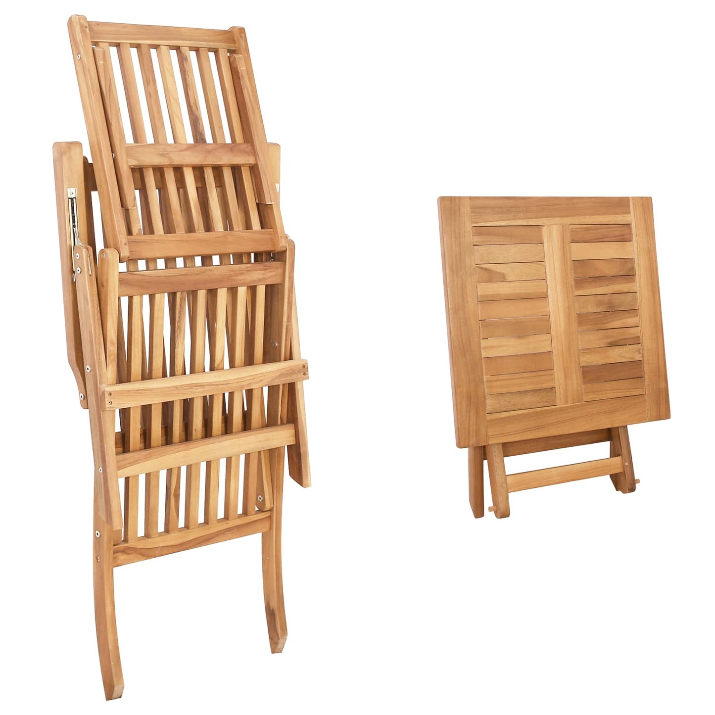 Folding Deck Chair with Table Natural Solid Teak Wood